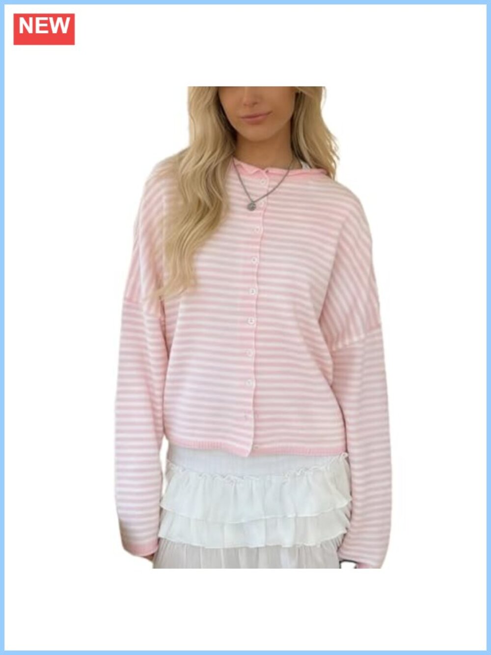 Women's Striped Cardigan Sweater Button Down Long Sleeve Knit Top